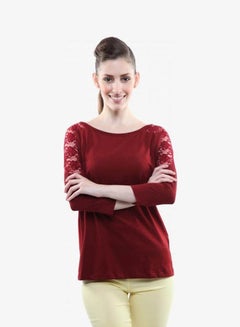 Buy Three Quarter Sleeve Top Maroon/Red in Saudi Arabia