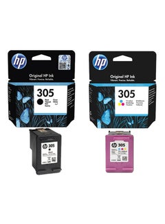 Buy 305 Black Original Ink Cartridge Black (1) + HP 305 Tri-color Original Ink Cartridge(1) (3YM61AE/3YM60AE) | Works with HP DeskJet 2700, 2730, 4100 Printers Black/Multicolor in Egypt