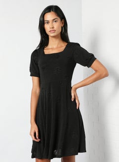 Buy Round Neck Mini Dress Black in Saudi Arabia