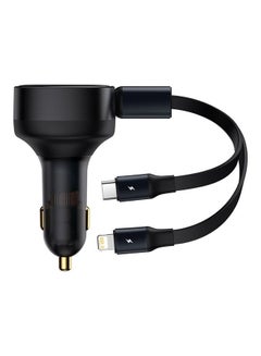 Buy Car Charger 30W Fast Charging Retractable Type-C and Lightning Cable Quick Mobile Phone Charger for iPhone 14/14Pro Max/13/12/11 Series Samsung , Huawei, Xiaomi and many more Black in Saudi Arabia