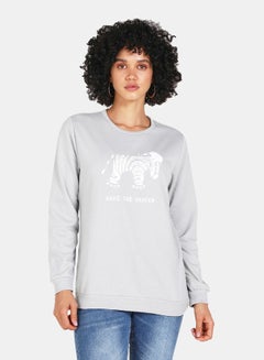 Buy Crew Neck Casual Printed Sweatshirt Grey in Saudi Arabia