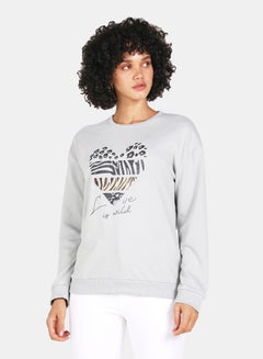 Buy Crew Neck Casual Printed Sweatshirt Grey in Saudi Arabia