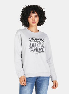 Buy Crew Neck Casual Printed Sweatshirt Grey in UAE