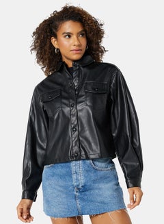 Buy Long Sleeve Leather Jackets Black in UAE