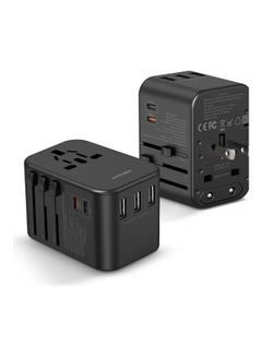 Buy Universal Travel Adaptor 35W PD adaptor- Black,Multifunctional charging of tablets, phones, and portable devices,Fast charging with 3 USB A; and 2 USB C ports includes travel pouch and manual Black in Saudi Arabia