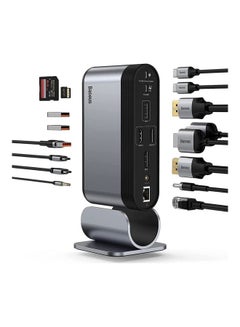 Buy Docking Station, 16-in-1 USB C Hub to Display on 4 Monitors, 2 HMDI, 2 DP, 2 USB-C Ports, 3 USB3.0 Ports, 1000Mbps LAN Port, MicroSD/TF Card Reader, Compatible with Windows and MacOS Laptops Grey in UAE
