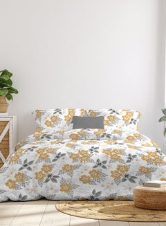 اشتري Comforter Set Queen Size All Season Everyday Use Bedding Set 100% Cotton 3 Pieces 1 Comforter 2 Pillow Covers  White/Gold/Grey Cotton White/Gold/Grey 160 x 220cm في الامارات