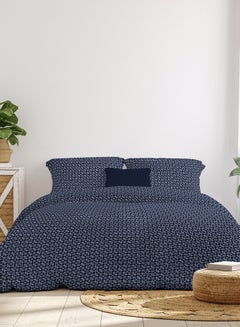 اشتري Comforter Set Queen Size All Season Everyday Use Bedding Set 100% Cotton 3 Pieces 1 Comforter 2 Pillow Covers  Navy Blue Cotton Navy Blue 160 x 220cm في الامارات