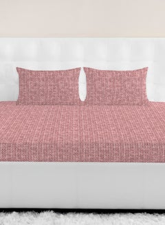 اشتري Fitted Bedsheet Set Single Size High Quality 100% Cotton Percale 144 TC Light Weight Everyday Use 1 Bed Sheet And 2 Pillow Cases Printed Red Cotton Red في السعودية