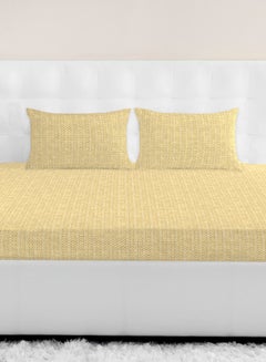 اشتري Fitted Bedsheet Set Single Size High Quality 100% Cotton Percale 144 TC Light Weight Everyday Use 1 Bed Sheet And 2 Pillow Cases Printed Gold Cotton Gold في الامارات