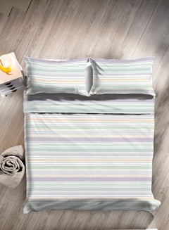 Buy Duvet Cover Set- With 1 Duvet Cover 160X200 Cm And 2 Pillow Cover 50X75 Cm - For Twin Size Mattress - Striped Purple/Green 100% Cotton Percale 144 Thread Count Cotton Striped Purple/Green Twin in UAE