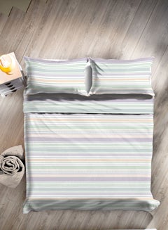 اشتري Duvet Cover Set- With 1 Duvet Cover 200X200 Cm And 2 Pillow Cover 50X75 Cm - For Queen Size Mattress - Striped Purple/Green 100% Cotton Percale 144 Thread Count Cotton Striped Purple/Green في الامارات