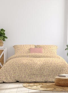 اشتري Comforter Set Queen Size All Season Everyday Use Bedding Set 100% Cotton 3 Pieces 1 Comforter 2 Pillow Covers  Yellow/Light Purple Cotton Yellow/Light purple 160 x 220cm في الامارات