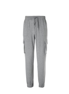 Buy Solid Pattern Mid-Rise Full Length Joggers With Side Pocket Grey Melange in UAE