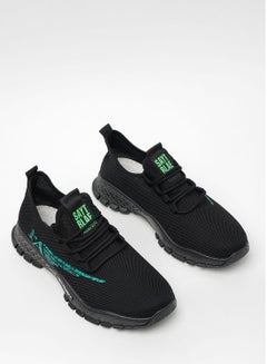 Buy Men's Lace-Up Low Top Sneakers Black/Green in UAE