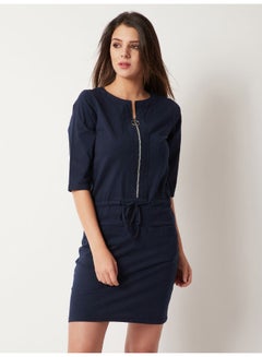 Buy For The Brunch Drawstring Zipper Dress Navy Blue in Saudi Arabia