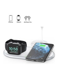 Buy 15W 2 in 1 Fast Wireless Charger with Stand for Apple iPhone 14 13 12 11 Pro Max/Pro/Mini Apple Watch 7/6/5/4/3/2 & AirPods Pro/2 & Qi Enable Smart Phone White in UAE