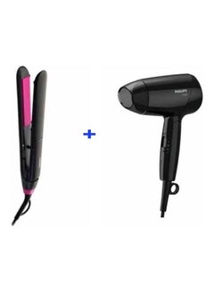 Buy Essential Thermo-Protect Hair Straightener And Hair Dryer Black/Pink in UAE