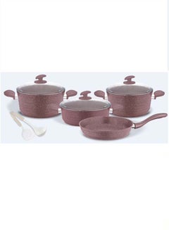 Buy 9-Piece Granitec Cookware Set Includes 1xScoop, 1xSpoon, 2xDeep Pot With Lid 20+24 cm, 1xLow Pot With Lid 26 cm, 1xFry Pan Rose Gold 26cm in UAE