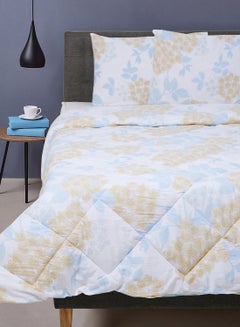 Buy Comforter Set With Pillow Cover 50X75cm - For Queen Size Mattress - 100% Cotton Cordelia Percale - Sleep Well Lightweight And Warm Bed Linen printed - White/Light Blue 240x200cm in UAE