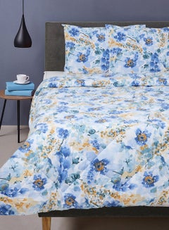 Buy Comforter Set With Pillow Cover: 50X75cm  - For Queen Size Mattress - 100% Cotton Stella Percale - Sleep Well Lightweight And Warm Bed Linen printed - Aqua Blue 200x240cm in UAE