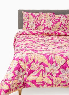 Buy Comforter Set With Pillow Cover 50X75 Cm, Comforter 160X220 Cm - For Double Size Mattress - 100% Cotton Delray Percale Print Fuschia - Sleep Well Lightweight And Warm Bed Linen Fuschia in Saudi Arabia