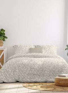 Buy Comforter Set For Super King Size Mattress - All Season Everyday Use Bedding Set - 100% Cotton Percale Cotton Light Beige/White 240x260 cm + Pillowcases 50x75cm in UAE