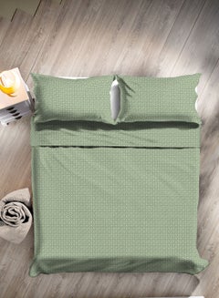 اشتري Duvet Cover Set- With 1 Duvet Cover 200X200 Cm And 2 Pillow Cover 50X75 Cm - For Queen Size Mattress - Geometry Green 100% Cotton Percale 144 Thread Count Cotton Geometry Green في الامارات