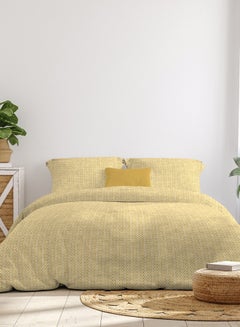 Buy Comforter Set For King Size Mattress - All Season Everyday Use Bedding Set - 100% Cotton Percale Cotton Musturd Gold 240x200 cm + Pillowcases 50x75cm in UAE