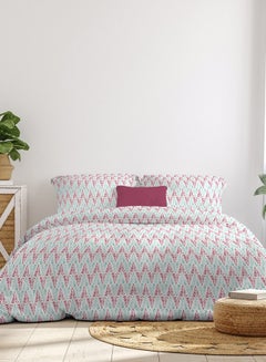 Buy Comforter Set for Queen Size - All Season Everyday Use Bedding Set - 100% Cotton 3 Pieces set: 1 Comforter 2 Pillow Covers printed - Cotton Blue/Pink 160x220 + Pillow Cover:50X75cm in Saudi Arabia