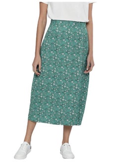 Buy Floral Printed Front Slit Detail A-Line Skirt Green in Saudi Arabia
