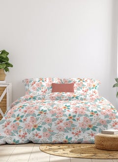 اشتري Comforter Set Queen Size All Season Everyday Use Bedding Set 100% Cotton 3 Pieces 1 Comforter 2 Pillow Covers  White/Pink/Blue Cotton White/Pink/Blue 160 x 220cm في الامارات