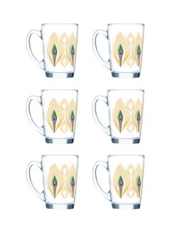Buy 6 Piece Glass Mug Set - Made Of Tempered Glass - Coffee Mug Set For Cappuccino, Latte, Expresso, Tea - Heat Resistant Handles - Mug - A Cup Of Coffee - Coffee Mug - Each 90 ml - Peacock Multicolor in Saudi Arabia