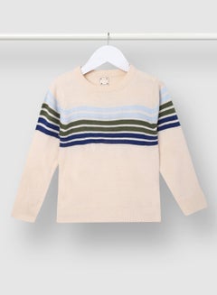 Buy Stripes Pattern Crew Neck Sweater White/Blue/Green in UAE