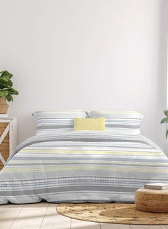 Buy Comforter Set For Super King Size　Mattress - All Season Everyday Use Bedding Set - 100% Cotton Percale Cotton White/Yellow/Purple 240x260 cm + Pillowcases 50x75cm in UAE