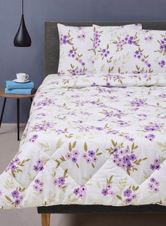 اشتري Comforter Set King Size All Season Everyday Use Bedding Set 100% Cotton 3 Pieces 1 Comforter 2 Pillow Covers  White/Lilac Purple Cotton White/Lilac Purple في الامارات