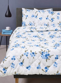 Buy Comforter Set King Size All Season Everyday Use Bedding Set 100% Cotton 3 Pieces 1 Comforter 2 Pillow Covers  White/Blue Cotton White/Blue in Saudi Arabia