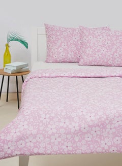 اشتري Duvet Cover Set- With 1 Duvet Cover 200X200 Cm And 2 Pillow Cover 50X75 Cm - For Queen Size Mattress - Carnationpink 100% Cotton 144 Thread Count Cotton Purple/White في الامارات