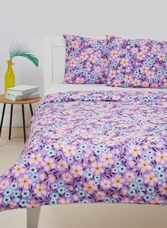 اشتري Duvet Cover Set- With 1 Duvet Cover 200X200 Cm And 2 Pillow Cover 50X75 Cm - For Queen Size Mattress - Purple/Blue/Peach 100% Cotton 144 Thread Count Cotton Purple/Blue/Peach في الامارات