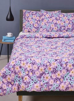 اشتري Comforter Set Queen Size All Season Everyday Use Bedding Set 100% Cotton 3 Pieces 1 Comforter 2 Pillow Covers  Purple Cotton Purple في الامارات