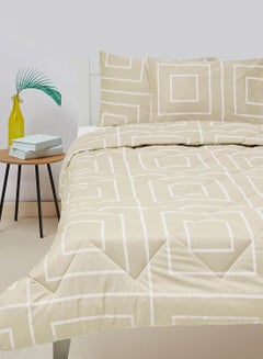 Buy Comforter Set King Size All Season Everyday Use Bedding Set 100% Cotton 3 Pieces 1 Comforter 2 Pillow Covers  Beige Geometric Cotton Beige Geometric in Saudi Arabia