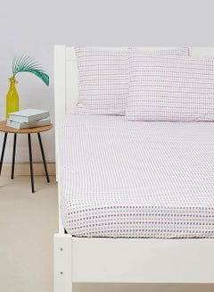 Buy Fitted Bedsheet Set for Queen Size - High Quality 100% Cotton Percale 144 TC Light Weight - Everyday Use 1 Bed Sheet And 2 Pillow Cases - Printed Cotton White/Red 160X200+33 +Pillow Cover:50X75cm in UAE