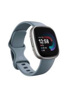 Buy Versa 4, Health & Fitness Smartwatch with Built-in GPS and Up To 6+ Days Battery Life, 6-months Premium Membership Included, compatible with Android and iOS Waterfall Blue/Platinum in UAE