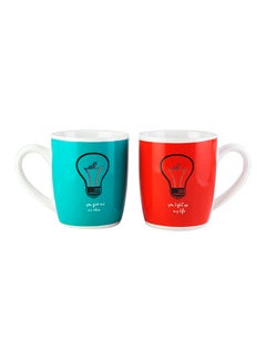 اشتري 2-Piece Bulb Printed Mug Set Blue/Red/White 3.5x4.5x3.25inch في الامارات