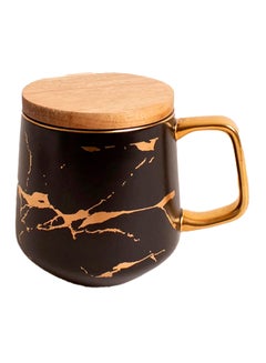 Buy Ceramic Marble Coffee Mug With Wood Coaster Black in Saudi Arabia