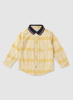 Buy Checked Collared Neck Shirt Yellow/White/Black in UAE