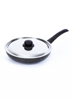 Buy Granite Cooking Deep Frying Pan With Stainless Steel Lid Black/Silver 28cm in Egypt