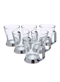 Buy 6-Piece Orient Stainless Steel Tea Mug Set Silver/Gold/Clear in UAE