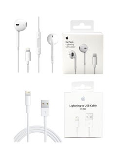 Buy 2-In-1 Apple EarPods with Lightning Connector And Lightning to USB Cable For Apple iPhone White in UAE