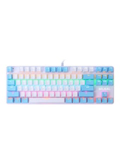 Buy 87 Keys Wired Mixed Light Keyboard With Mechanical Blue Switch Suspension Button White & Blue in UAE